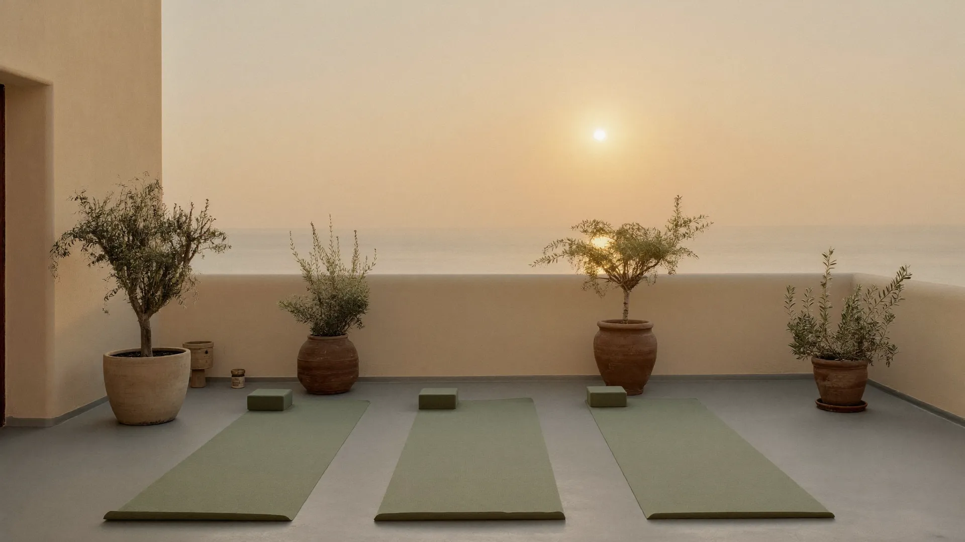 The terrace as the sun clears the rooftops