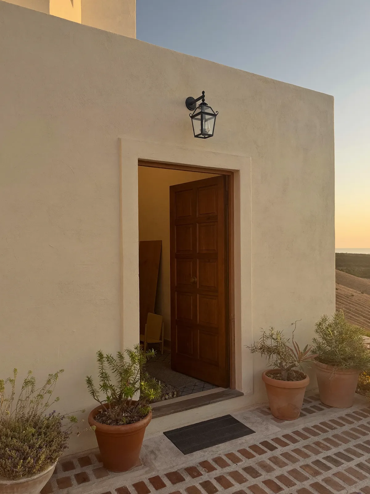 The studio entrance in first light