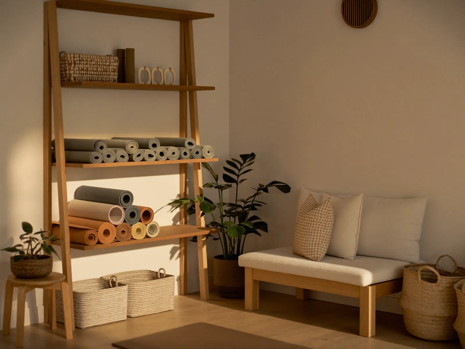 The welcome corner with the mat shelf